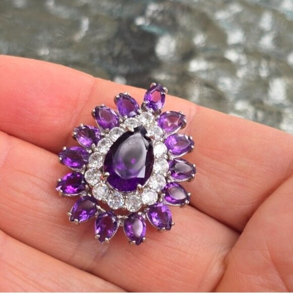 925 Sterling Silver Ring Sz 7.25 with Natural Amethyst Gemstone - Picture 2 of 7